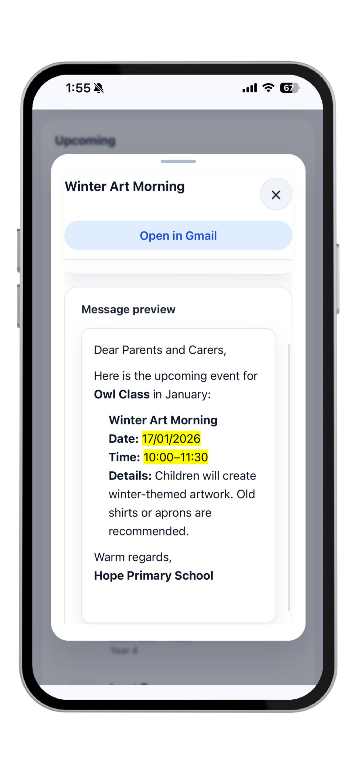 Sync School Events email preview screenshot