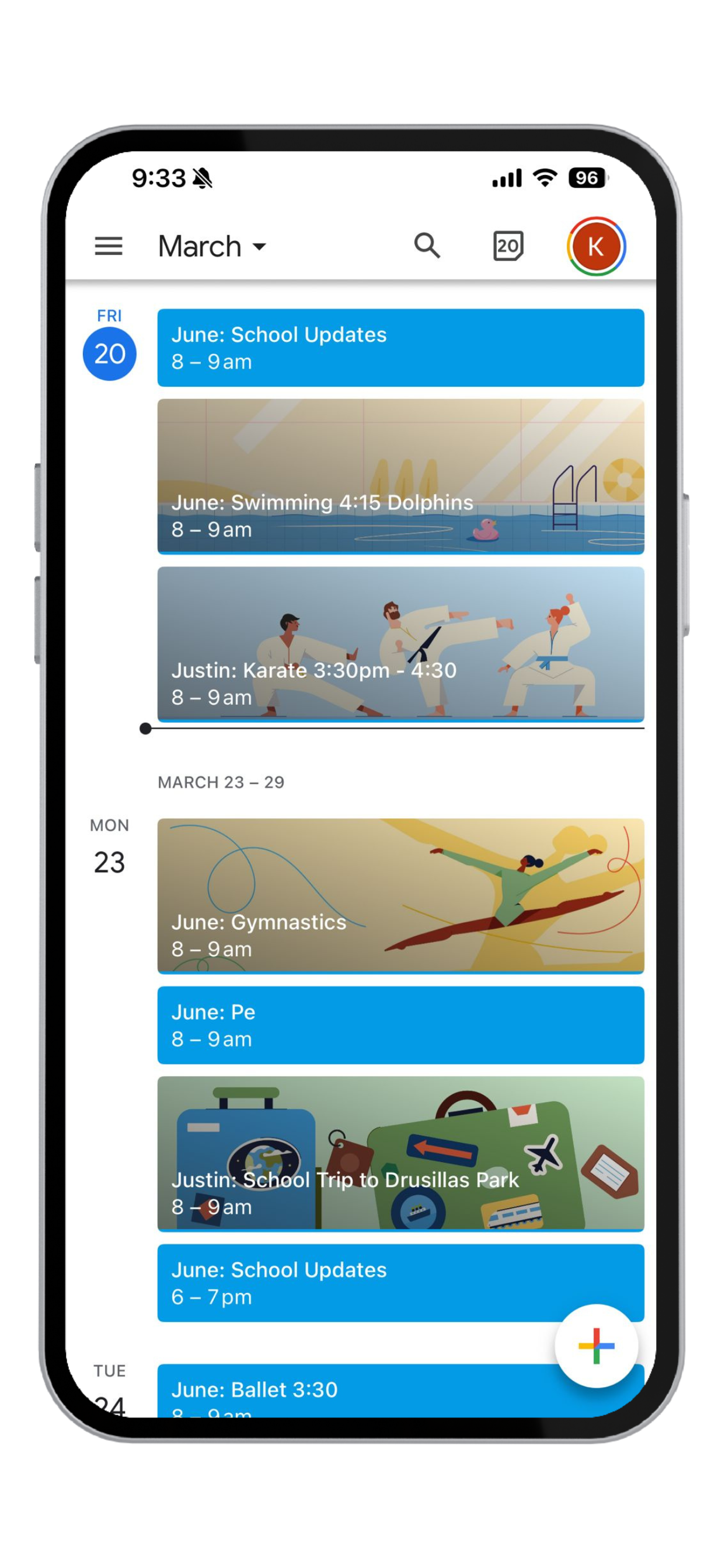 Sync School Events synced calendar screenshot